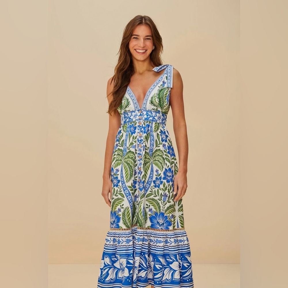 FARM Rio Blue and Green Floral Midi Dress Mty - Picture 6 of 16